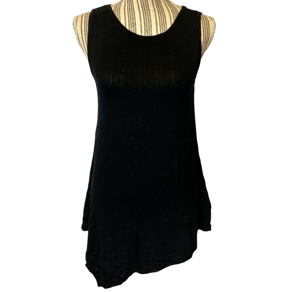 Luxe Black Asymmetrical Hem Sleeveless Long Tank Tunic Top Women Sz Sm